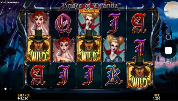 Brides of Dracula base game screenshot showing reels and features