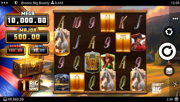 Bronco Big Bounty base game screenshot showing reels and features