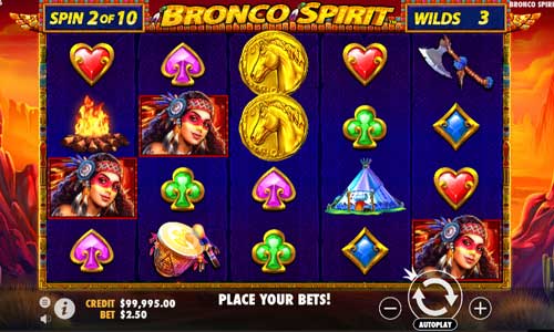 Bronco Spirit base game screenshot showing reels and features