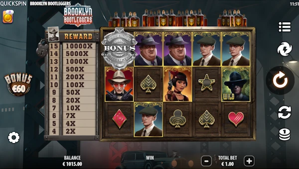 Brooklyn Bootleggers base game screenshot showing reels and features