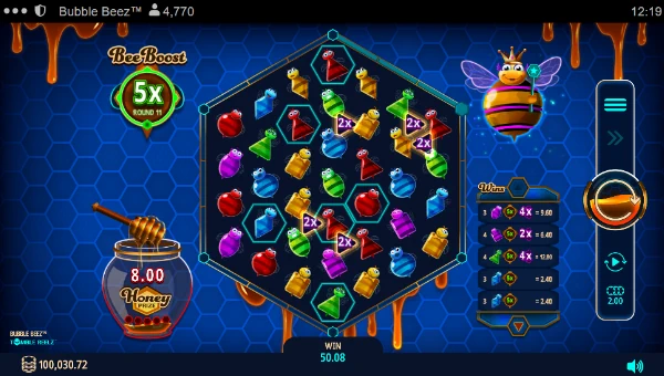 Bubble Beez base game screenshot showing reels and features