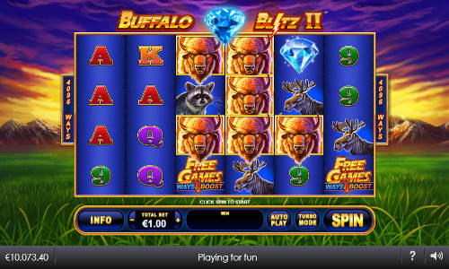 Buffalo Blitz II base game screenshot showing reels and features