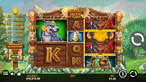 Buffalo Blox Gigablox base game screenshot showing reels and features