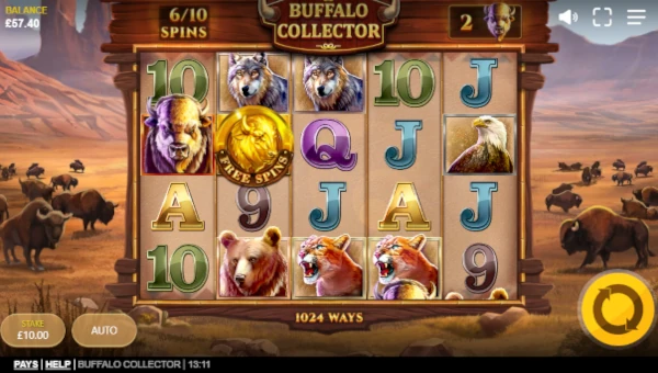 Buffalo Collector base game screenshot showing reels and features