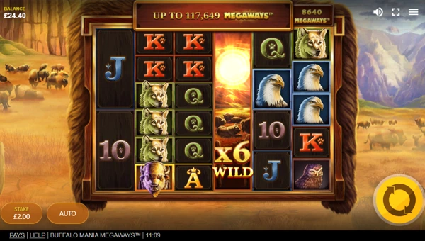 Buffalo Mania Megaways base game screenshot showing reels and features