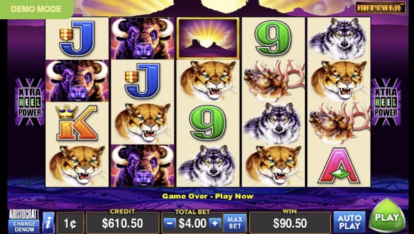 Buffalo base game screenshot showing reels and features