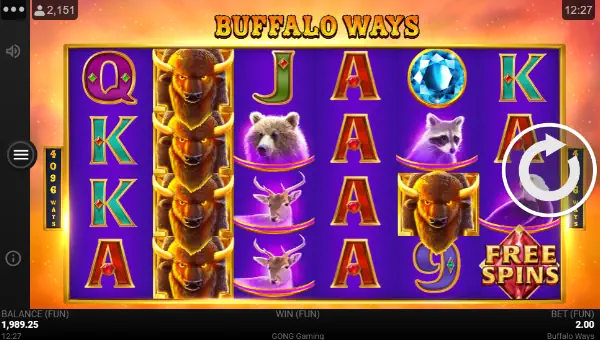 Buffalo Ways base game screenshot showing reels and features