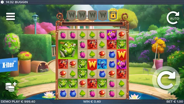 Buggin base game screenshot showing reels and features