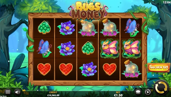 Bugs Money base game screenshot showing reels and features