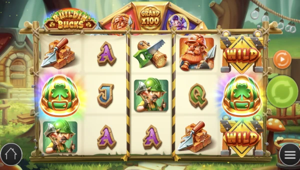 Buildin Bucks base game screenshot showing reels and features