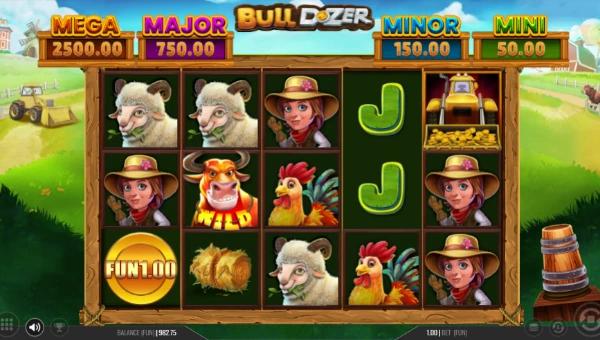 Bull Dozer base game screenshot showing reels and features