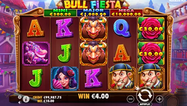 Bull Fiesta base game screenshot showing reels and features