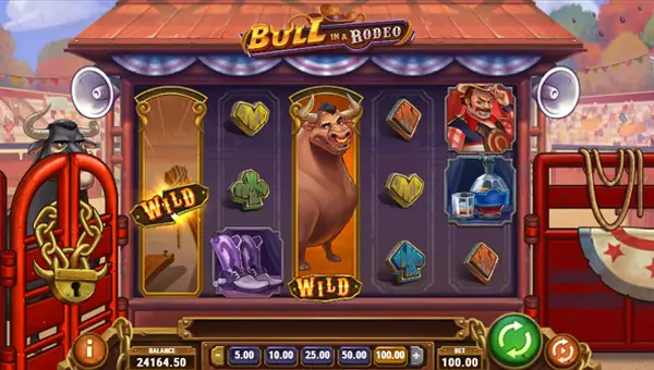 Bull in a Rodeo base game screenshot showing reels and features