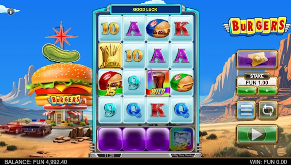 Burgers base game screenshot showing reels and features