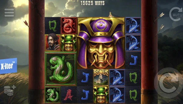 Bushido Gold base game screenshot showing reels and features