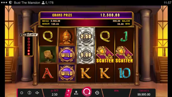 Bust the Mansion base game screenshot showing reels and features