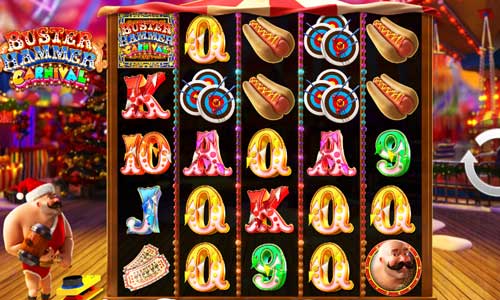 Buster Hammer Carnival base game screenshot showing reels and features