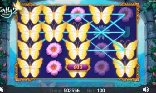 Butterfly Staxx 2 base game screenshot showing reels and features