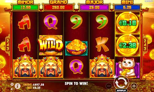 Caishens Cash base game screenshot showing reels and features