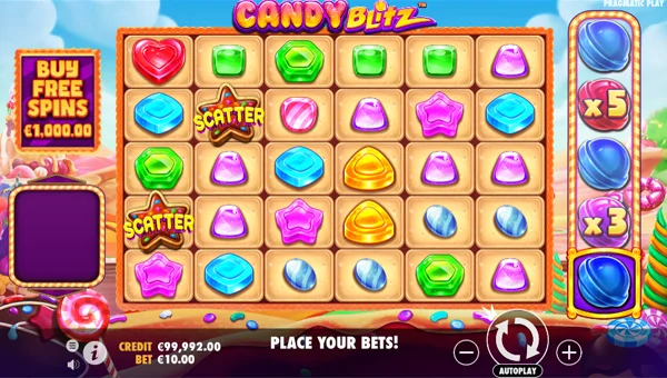 Candy Blitz base game screenshot showing reels and features
