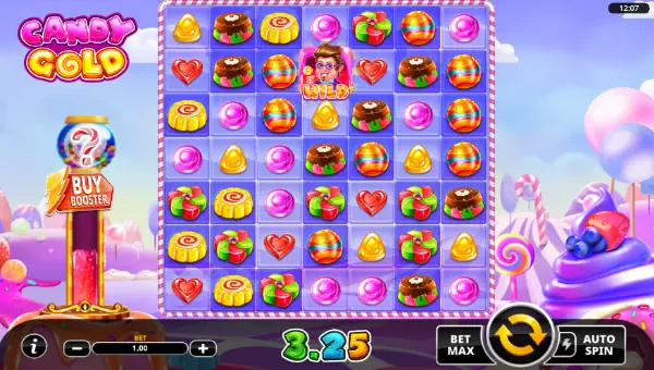 Candy Gold base game screenshot showing reels and features