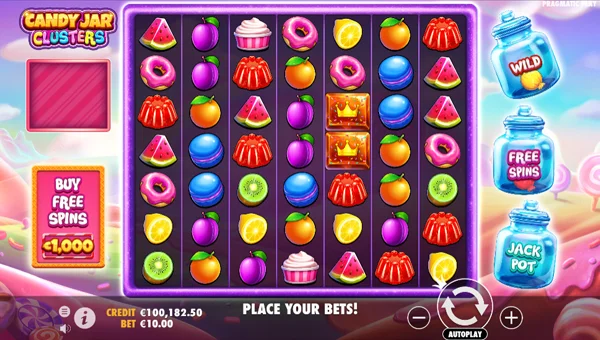 Candy Jar Clusters base game screenshot showing reels and features