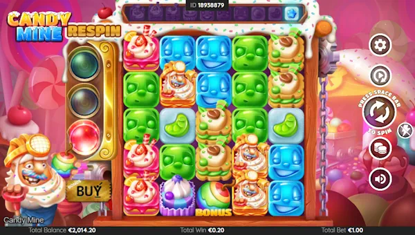 Candy Mine base game screenshot showing reels and features
