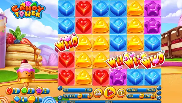 Candy Tower base game screenshot showing reels and features