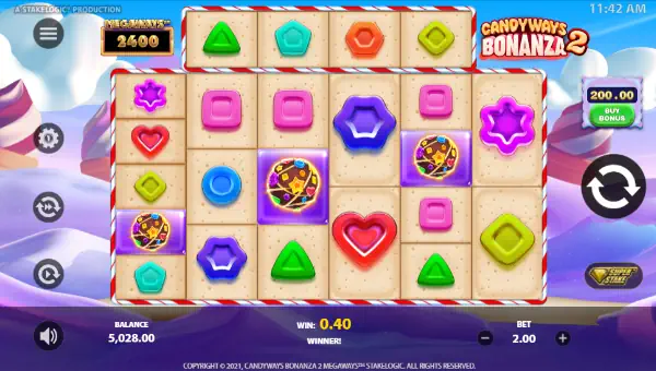 Candyways Bonanza 2 Megaways base game screenshot showing reels and features