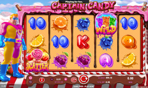 Captain Candy base game screenshot showing reels and features
