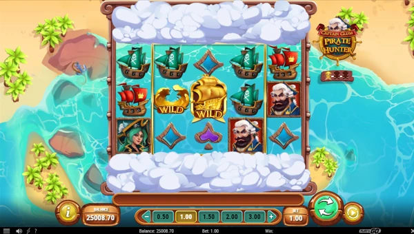 Captain Glum Pirate Hunter base game screenshot showing reels and features