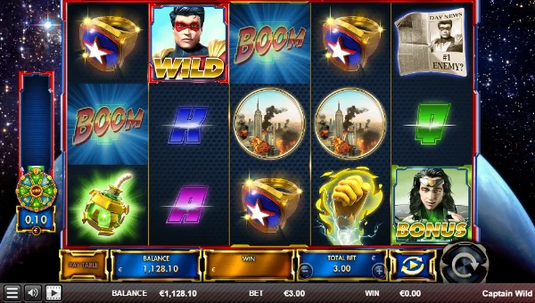 Captain Wild base game screenshot showing reels and features