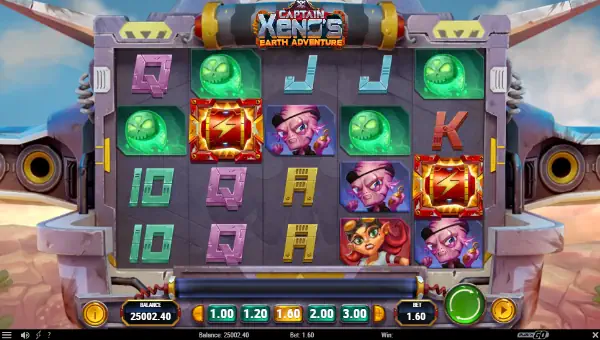Captain Xenos Earth Adventure base game screenshot showing reels and features