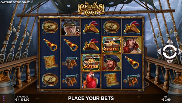 Captains of the Coast base game screenshot showing reels and features