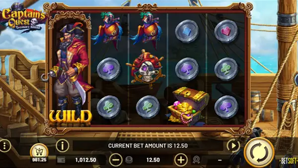Captains Quest Treasure Island base game screenshot showing reels and features