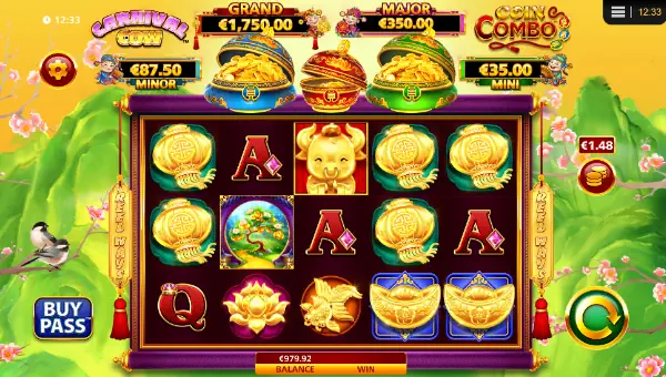 Carnival Cow Coin Combo base game screenshot showing reels and features