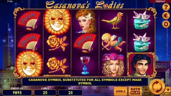 Casanovas Ladies base game screenshot showing reels and features