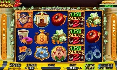 Cash Bandits 2 base game screenshot showing reels and features