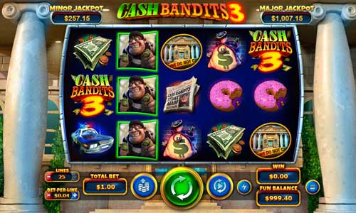 Cash Bandits 3 base game screenshot showing reels and features