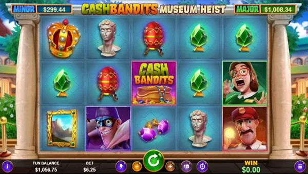 Cash Bandits Museum Heist base game screenshot showing reels and features