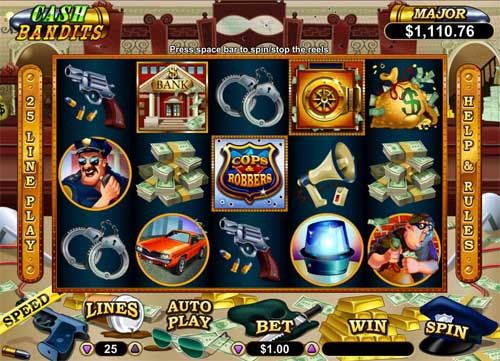 Cash Bandits base game screenshot showing reels and features