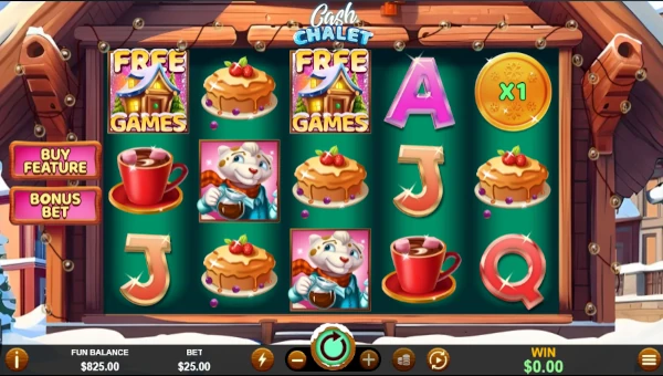 Cash Chalet base game screenshot showing reels and features