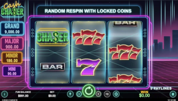 Cash Chaser base game screenshot showing reels and features