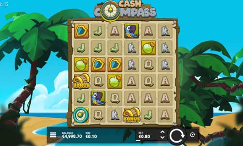Cash Compass base game screenshot showing reels and features