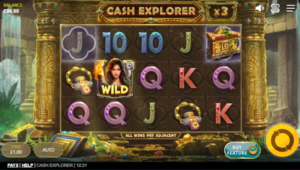 Cash Explorer base game screenshot showing reels and features