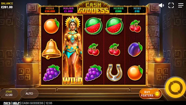 Cash Goddess base game screenshot showing reels and features