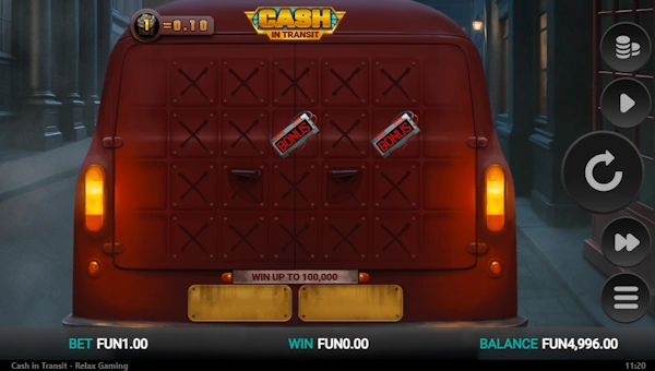 Cash in Transit base game screenshot showing reels and features