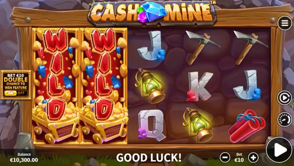 Cash Mine base game screenshot showing reels and features