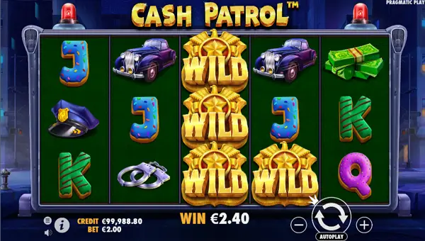 Cash Patrol base game screenshot showing reels and features