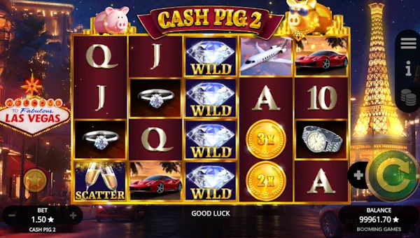 Cash Pig 2 base game screenshot showing reels and features